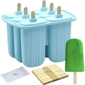 6 Pieces Reusable Silicone Popsicle Molds, Homemade Popsicle Maker (Blue)